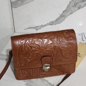 Patricia Nash Brown Embossed Leather Crossbody Bag